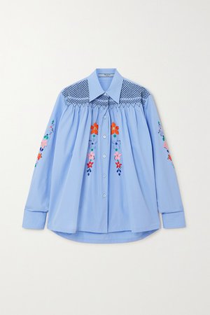 Prada | Smocked embroidered cotton-poplin blouse | NET-A-PORTER.COM