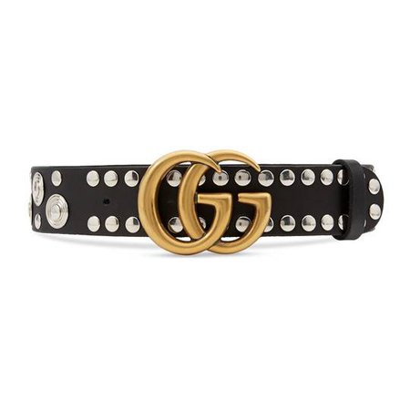 Studded leather belt with Double G buckle in Black leather | Gucci Women's Belts