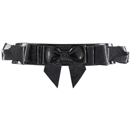 CHANEL S/S 2008 Black Patent Glitter Leather Layered Bow Waist Belt For Sale at 1stDibs