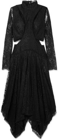 Asymmetric Cutout Lace Midi Dress - Black