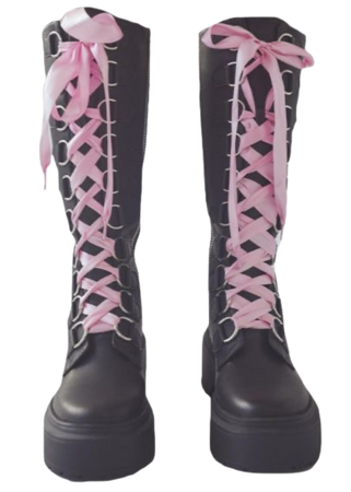 black and pink boots