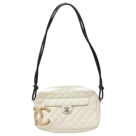 Chanel Cambon Python Quilted Ligne Flap 870036 White Leather Shoulder Bag For Sale at 1stdibs