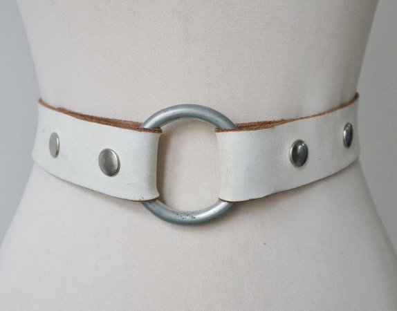 White 60s Vintage Leather Belt With Push Button Closure // | Etsy