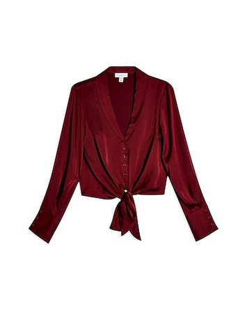 Topshop Burgundy Satin Knot Front Shirt - Solid Color Shirts & Blouses - Women Topshop Solid Color Shirts & Blouses online on YOOX United States - 38883407MQ