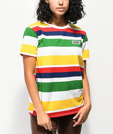 Vans Boyfriend Rainbow Stripe T-Shirt | Zumiez