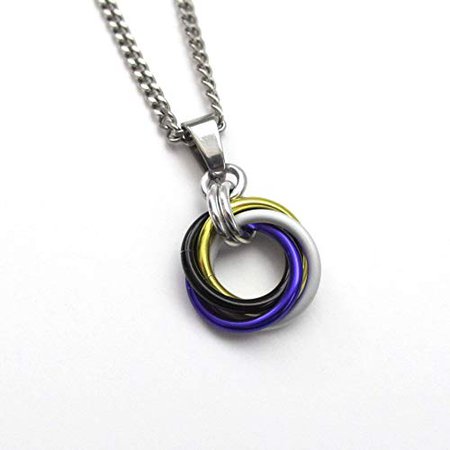 Amazon.com: Non-binary pendant necklace, chainmail love knot; yellow, white, purple, black: Handmade