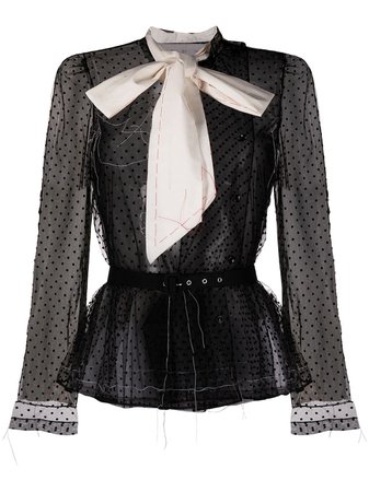 Maison Margiela point d'esprit pussy-bow blouse black S51DL0367S53798 - Farfetch