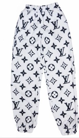 Cozy White Faux Fur Pants With Louis Vuitton inspired Black Monograms Print