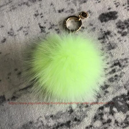 Neon Green Real Fox Fur 10cm Fur Pom Ball Key Ring Keychain | Etsy