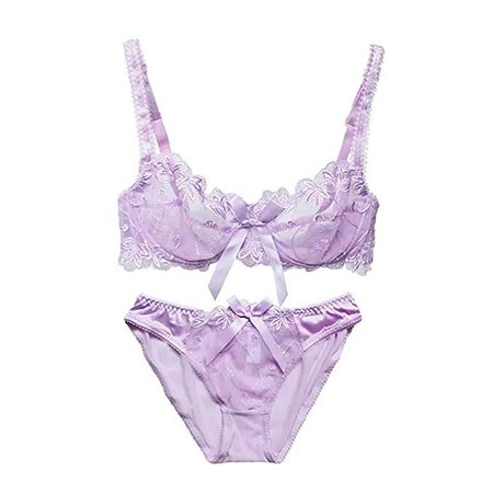 Women Lace Lingerie Set Soft Sexy Sheer Knot Push Up Bra Bralette and Underwear 90C(Purple) at Amazon Women’s Clothing store