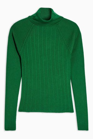 Green Ribbed Roll Neck Knitted Top | Topshop
