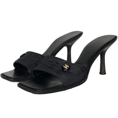 Chanel Heels - Authentic Chanel Logo Heels in Black... - Depop