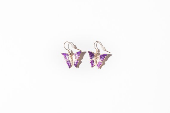 90s Purple Gold Butterfly Dangle Earrings | Etsy