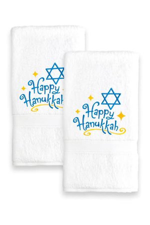 LINUM TOWELS | Happy Hanukkah Embroidered Hand Towels - Set of 2 | Nordstrom Rack