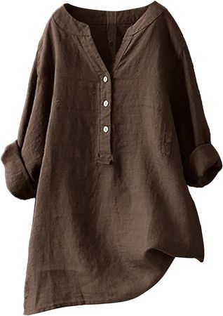 Amazon.com: ZHUER Womens Cotton Linen Shirts Plus Size Button Up Casual Blouses 2023 Summer V Neck Long/Short Sleeve Tops Loose Fit Tunic 3X-Large : Sports & Outdoors