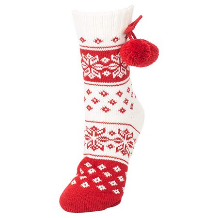 Red Pom Pom Christmas Sweater Patterned Women's One Size Acrylic No Skid Slipper Socks at Amazon Women’s Clothing store