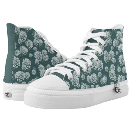 Mint Rosette Succulents Repeat Print on Pine Green High-Top Sneakers | Zazzle.com