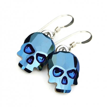Blue Skull Drop Earrings