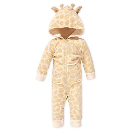 Hudson Baby® Giraffe Fleece Hooded Jumpsuit in Brown | buybuy BABY