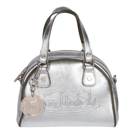 $910 Von Dutch - Silver Leather Paris Bowling Bag