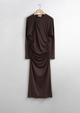 Draped Midi Dress - Dark Brown - Midi dresses - & Other Stories US