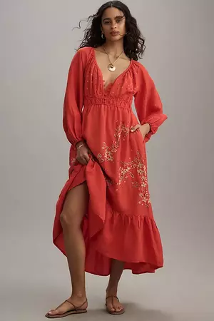 By Anthropologie Embroidered V-Neck Maxi Dress | Anthropologie