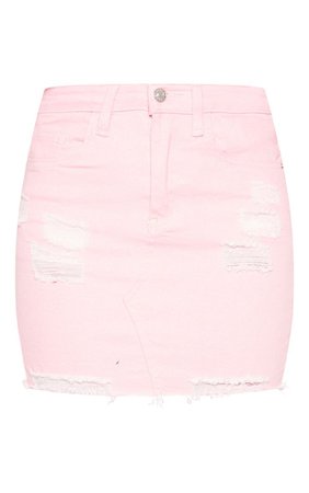 Pink Distressed Denim Stretch Skirt | Denim | PrettyLittleThing