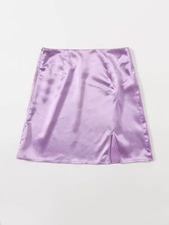 Zip Side Slit Hem Satin Skirt | SHEIN USA purple