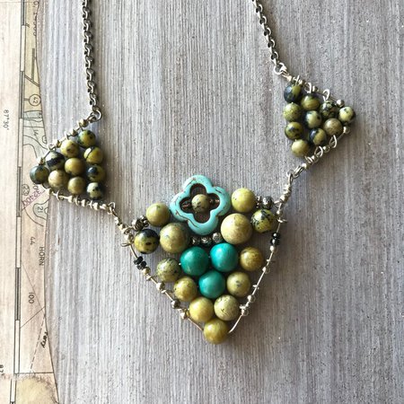 Chevron Necklace Genuine Turquoise Beads Brown Jasper | Etsy