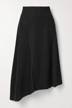 Asymmetric Twill Midi Skirt - Black