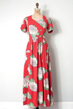 Vintage 1940s dress red floral print 40s house dress medium | Etsy