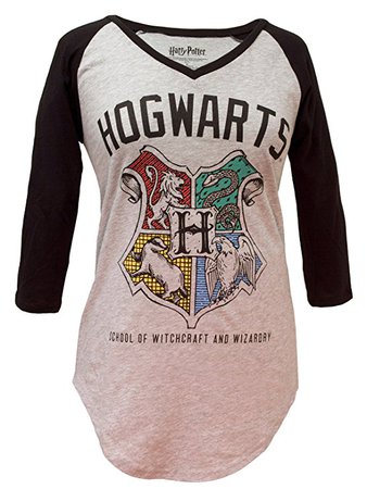 Amazon.com: Harry Potter Hogwarts Crest V-Neck Juniors Raglan: Clothing