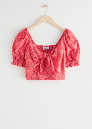 Front Tie Crepe Crop Top - Red Flower Dots - Tops & T-shirts - & Other Stories