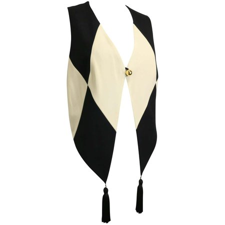 Moschino Cheap and Chic Black and White Harlequin Waistcoat with Tassels For Sale at 1stDibs