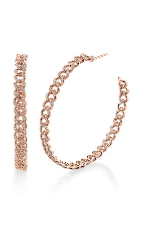 18k Rose Gold Mini Pave Diamond Link Hoop Earrings By Shay | Moda Operandi