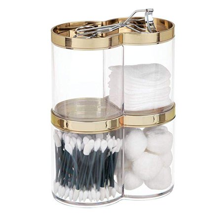 Amazon.com: mDesign Plastic Bathroom Vanity Countertop Canister Jar, Storage Lid - Stackable, Divided, Double Compartment Organizer for Cotton Balls, Swabs, Bath Salts - 2 Pack - Clear/Soft Brass: Home & Kitchen