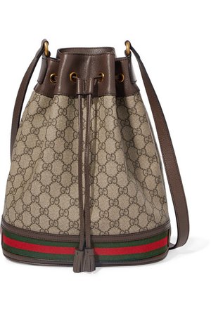 Gucci | Ophidia textured leather-trimmed printed coated-canvas bucket bag | NET-A-PORTER.COM