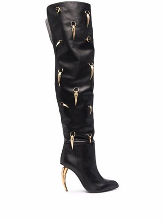 Roberto Cavalli horn-charm over-the-knee Leather Boots - Farfetch