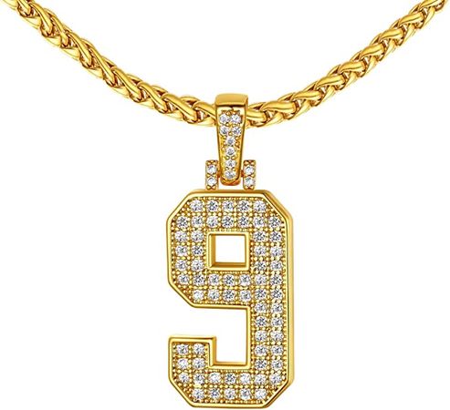 FindChic CZ Iced Jersey Number 9 Necklace for Sports Player Baseball Football Basketball One Digit Pendant with 22'' Chain 18K Gold Plated Zirconia Jewelry Gifts for Son | Amazon.com