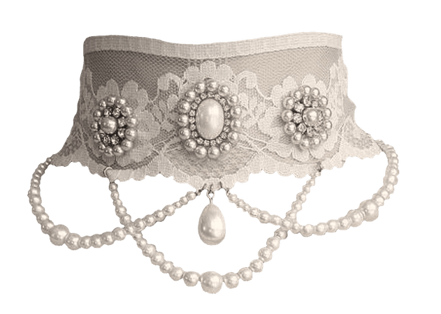 pearls and lace choker necklace png