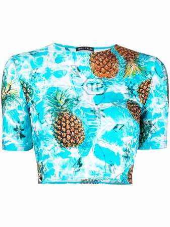 Shop Philipp Plein Pineapple Skies short-sleeve cropped T-shirt with Express Delivery - FARFETCH