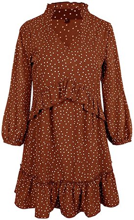 MITILLY Women's V Neck Ruffle Polka Dot Pocket Loose Swing Casual Short T-Shirt Dress at Amazon Women’s Clothing store