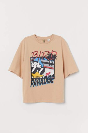 T-shirt with Printed Design - Beige