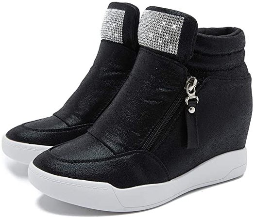 Amazon.com | LIURUIJIA Women's Hidden Wedge Platform Heel Fashion Sneakers High Top Flats Casual Walking School Shoes for Girls Boots Black 2-35(35/US5.5) | Ankle & Bootie