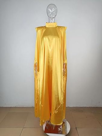 Abayas for Women Wuslim Dress Plus Size Maxi Satin Caftans Turtleneck Batwing Prayer Long Robe Gown Cape Kaftan Dresses Wedding Yellow at Amazon Women’s Clothing store