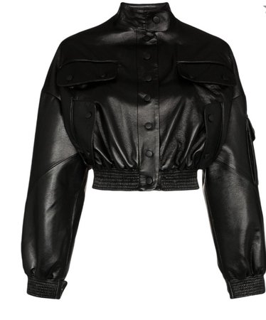 materiel cargo cropped leather bomber jacket