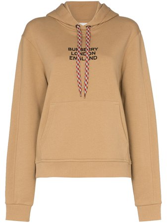 Brown Burberry Poulter Logo Embroidered Hoodie | Farfetch.com