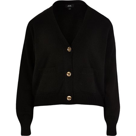 Black gold button knitted cardigan | River Island