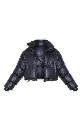 Black Nylon Toggle Hem Puffer Jacket | PrettyLittleThing USA