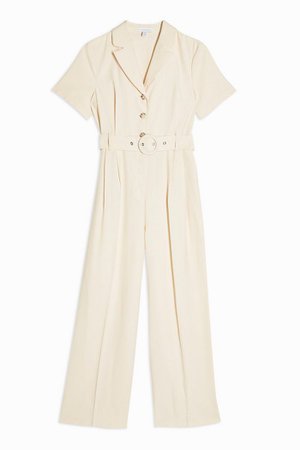 Cream Belted Short Sleeve Jumpsuit | Topshop